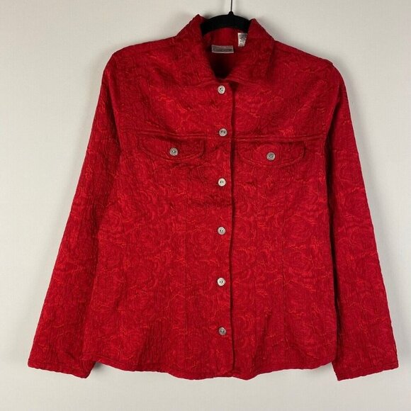 Chicos Jacket Womens 0 US Small Textured Red Rose Swirl Buttons Fitted - Picture 1 of 8